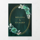 Invitation Trois Volets Emerald Green Roses tous en un Mariage de code QR (Page de couverture)