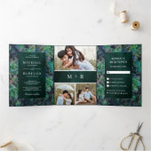 Invitation Trois Volets Emerald Green Succulents Photo Collage Mariage (Intérieur)