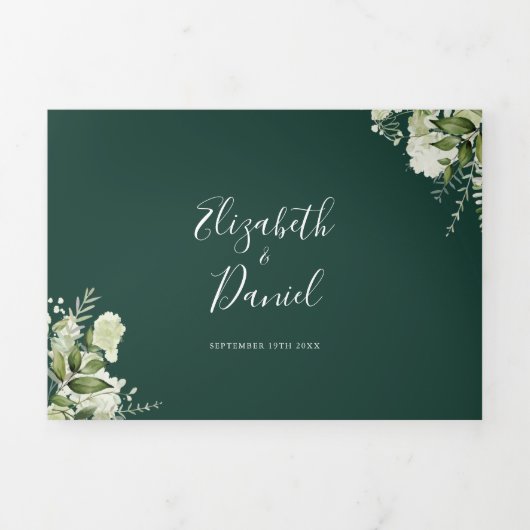 Invitation Trois Volets Emerald Modern Botanical Greenery Mariage photo (Page de couverture)