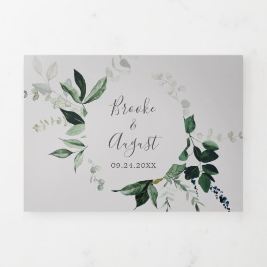 Invitation Trois Volets Émeraude | Mariage photo gris tout en un (Page de couverture)