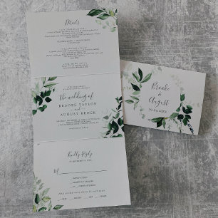 Invitation Trois Volets Émeraude Mariage photo gris tout en un