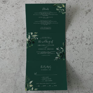 Invitation Trois Volets Émeraude   Mariage photo vert tout en un