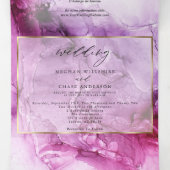 Invitation Trois Volets Encre abstraite fuchsia vibrante de mariage (Intérieur au milieu)