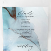 Invitation Trois Volets Encre Abstraite Indigo Lavender Aquamarine (Intérieur en premier)