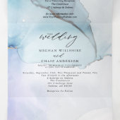 Invitation Trois Volets Encre Abstraite Indigo Lavender Aquamarine (Intérieur au milieu)