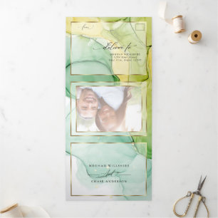 Invitation Trois Volets Encre Abstraite jaune citron moderne