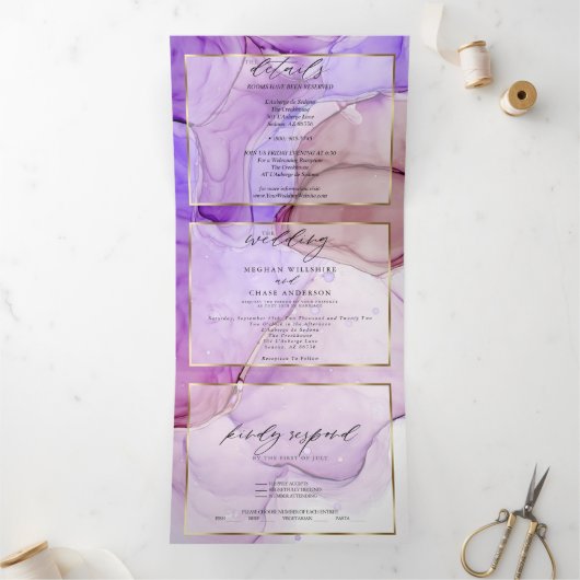 Invitation Trois Volets Encre liquide mauve violette UlUV moderne (Intérieur)