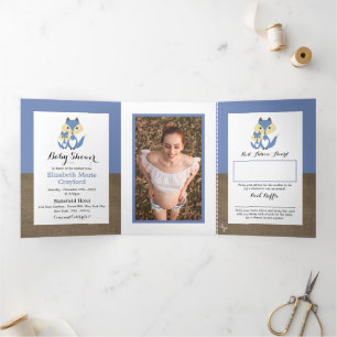 Invitation Trois Volets Ensemble Baby Shower Blue Fox Burlap