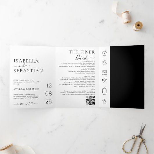 Invitation Trois Volets Ensemble de mariage formel noir (Intérieur)