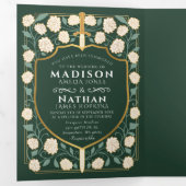 Invitation Trois Volets Epée & Bouclier Imaginaire médiéval Mariage vert (Intérieur en premier)