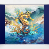 Invitation Trois Volets Equestre corail récif île mer littoral chic (Intérieur au milieu)