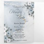 Invitation Trois Volets Español Anglais Flores Azules Fleurs Bleues (Intérieur en premier)