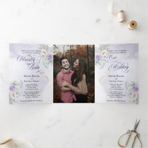 Invitation Trois Volets Español Anglais Flores Lilac Lila Fleurs