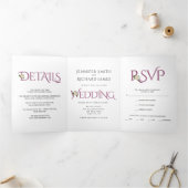 Invitation Trois Volets Esperluette violet Cassis avec mariage rose blanc (Intérieur)