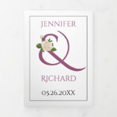 Invitation Trois Volets Esperluette violet Cassis avec mariage rose blanc (Page de couverture)