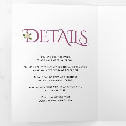 Invitation Trois Volets Esperluette violet Cassis avec mariage rose blanc (Intérieur en premier)