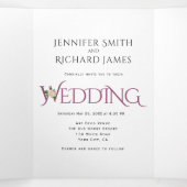 Invitation Trois Volets Esperluette violet Cassis avec mariage rose blanc (Intérieur au milieu)