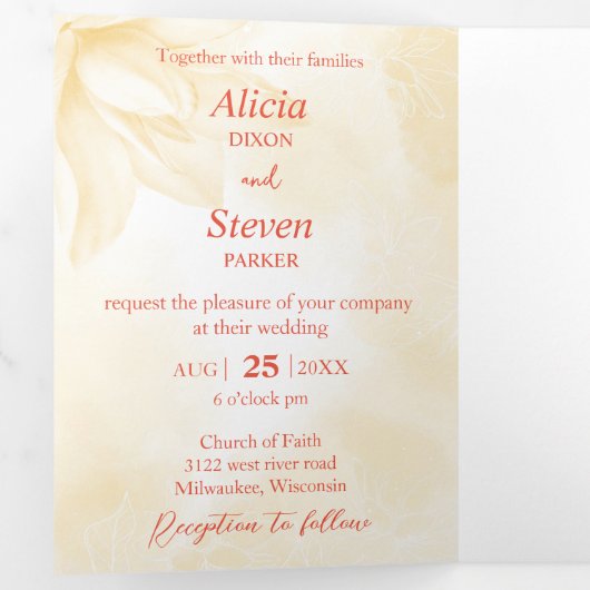 Invitation Trois Volets Ethereal Magnolia, Mariage (Intérieur en premier)