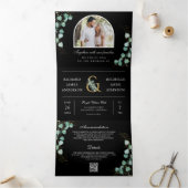 Invitation Trois Volets Eucalyptus Arch Photo noir Code QR Mariage (Intérieur)