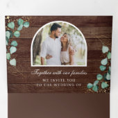 Invitation Trois Volets Eucalyptus Arch Photo Rustic Wood QR Code Wedding (Intérieur en premier)