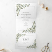 Invitation Trois Volets Eucalyptus Botanique Sage Vert Script Mariage Tri (Intérieur)
