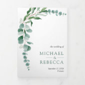 Invitation Trois Volets Eucalyptus Branch Photo Collage Code QR Mariage (Page de couverture)