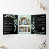 Invitation Trois Volets Eucalyptus Branch Photo QR Code Black Wedding (Intérieur)