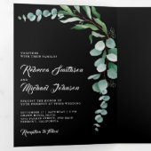 Invitation Trois Volets Eucalyptus Branch Photo QR Code Black Wedding (Intérieur en premier)