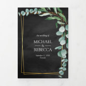 Invitation Trois Volets Eucalyptus Branche Black Gold Photo Collage Mariag (Page de couverture)
