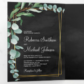 Invitation Trois Volets Eucalyptus Branche Black Gold Photo Collage Mariag (Intérieur en premier)