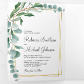 Invitation Trois Volets Eucalyptus Branche Gold Frame Photo Collage Mariag (Intérieur en premier)