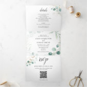 Invitation Trois Volets Eucalyptus Elégant Mariage de code QR (Intérieur)