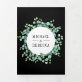 Invitation Trois Volets Eucalyptus Feuilles Photo Collage Mariage noir (Page de couverture)