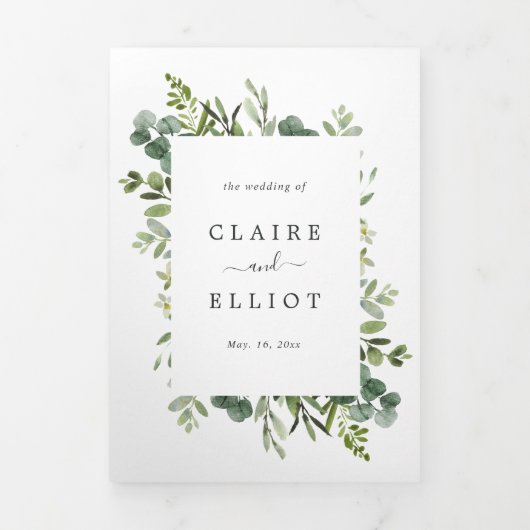 Invitation Trois Volets Eucalyptus Green Foliage Mariage Photo (Page de couverture)