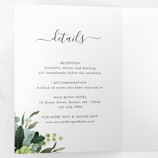 Invitation Trois Volets Eucalyptus Green Foliage Mariage Photo (Intérieur en premier)