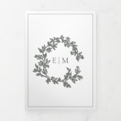 Invitation Trois Volets Eucalyptus Green Leafer Crest Monogram Mariage (Page de couverture)