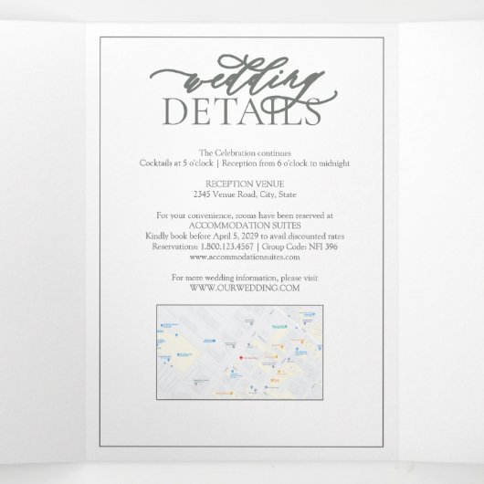 Invitation Trois Volets Eucalyptus Green Leafer Crest Monogram Mariage (Intérieur au milieu)