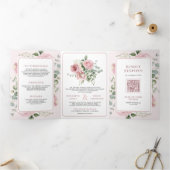Invitation Trois Volets Eucalyptus rose pâle en un seul Mariage (Intérieur)