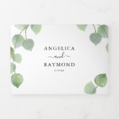 Invitation Trois Volets Eucalyptus Verdure & Mariage classique Or (Page de couverture)