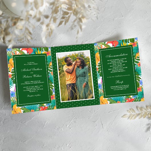 Invitation Trois Volets Exotique Tropical Colorful Garden Mariage photo