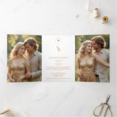 Invitation Trois Volets Exquisite Chic Minimalist Gold Wedding Initials (Intérieur)