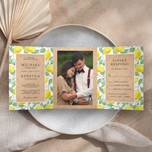 Invitation Trois Volets Fairepart de mariage Kraft avec verdure de verger 