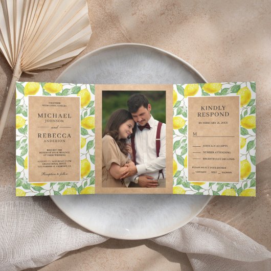 Invitation Trois Volets Fairepart de mariage Kraft avec verdure de verger
