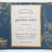 Invitation Trois Volets Fairy Tale Theme Castle Carriage Gold & Navy Blue (Intérieur au milieu)