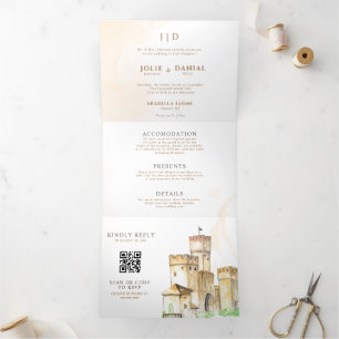 Invitation Trois Volets Fairytale castle QR code histoire livre mariage