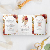 Invitation Trois Volets Fall Dahlia Floral Mason Jar QR Code Mariage