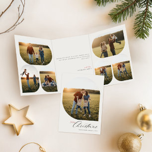 Invitation Trois Volets Famille élégante Photo Joyeux Noël