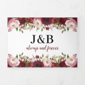 Invitation Trois Volets Fard à joues 3 en 1 Mariage floral bordeaux (Page de couverture)