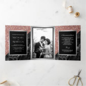 Invitation Trois Volets Faux Rose Gold Parties scintillant Black Marble Ph (Intérieur)