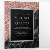 Invitation Trois Volets Faux Rose Gold Parties scintillant Black Marble Ph (Intérieur en premier)